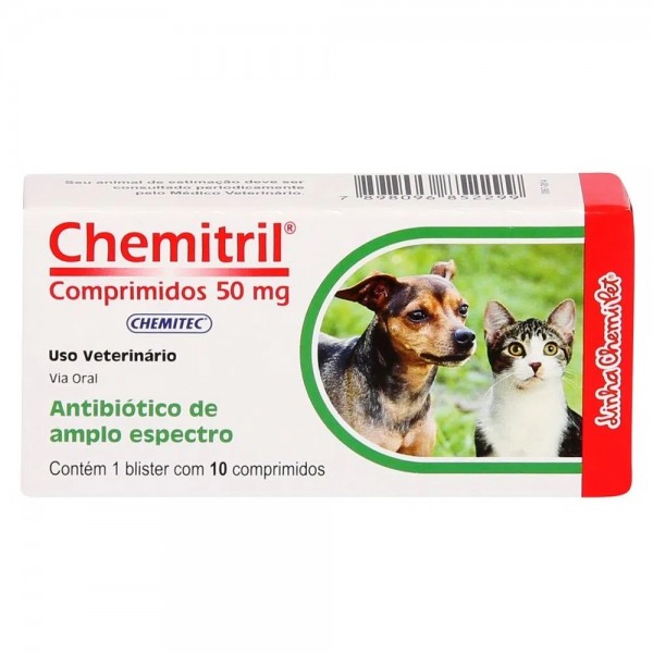 Chemitril para Cães e Gatos 50mg - 10 Comprimidos