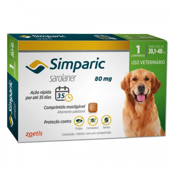 Simparic 80 mg para cães 20,1 a 40 kg