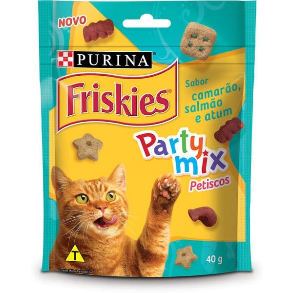 Petisco Nestlé Purina Friskies Party Mix Camarão, Salmão e Atum para Gatos Adultos 40g