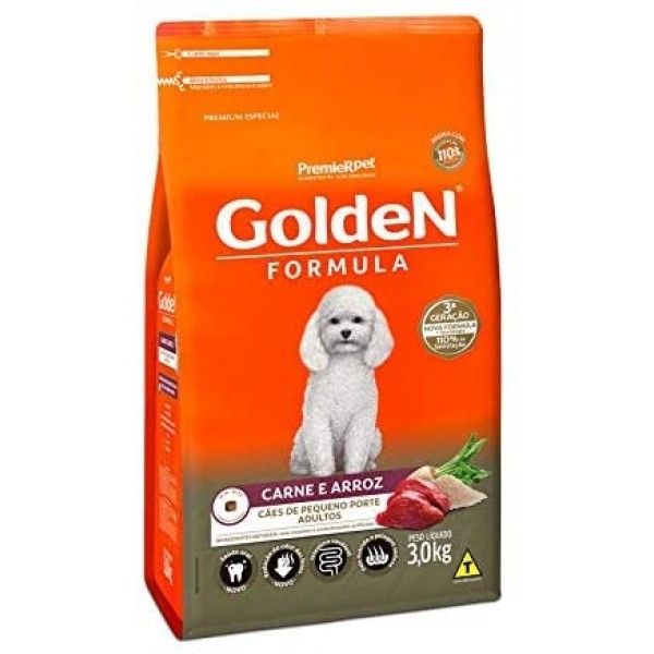 Ração Golden Fórmula Cães Adultos Raças Pequenas Carne e Arroz Mini Bits - 3kg