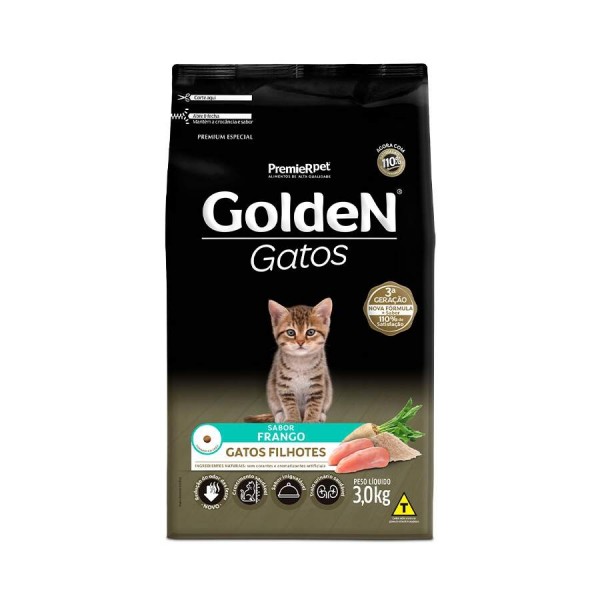 Ração Golden Gatos Filhotes Sabor Frango - 3kg