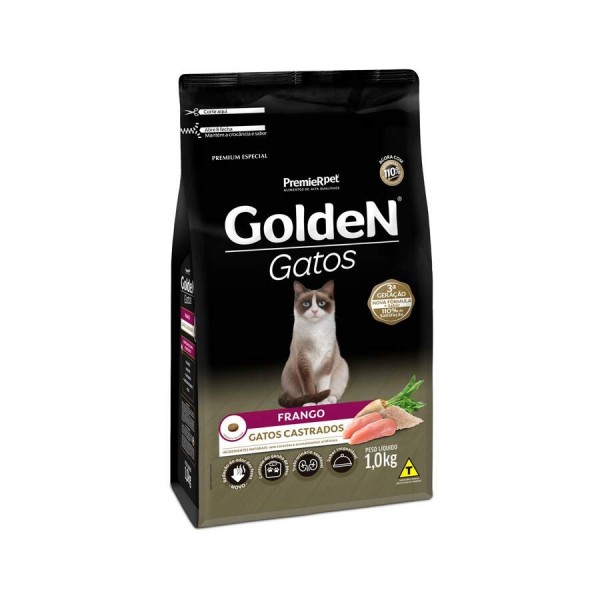Ração Golden para Gatos Adultos Castrados Sabor Frango - 1kg