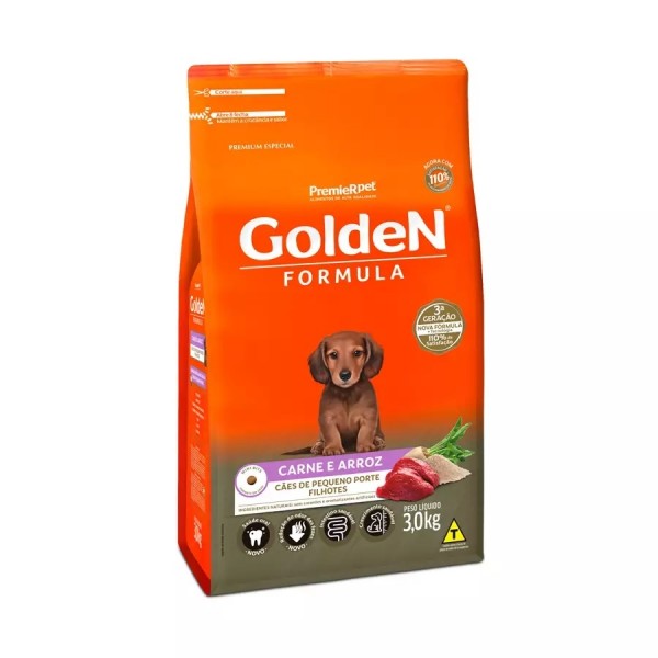 Ração Golden Fórmula Mini Bits Para Cães Filhotes Raças Pequenas Sabor Carne e Arroz - 3kg