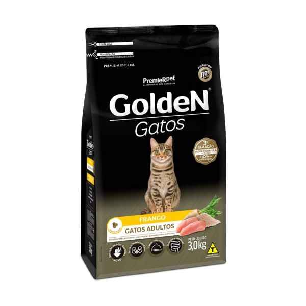 Ração Golden para Gatos Adultos Sabor Frango - 3kg