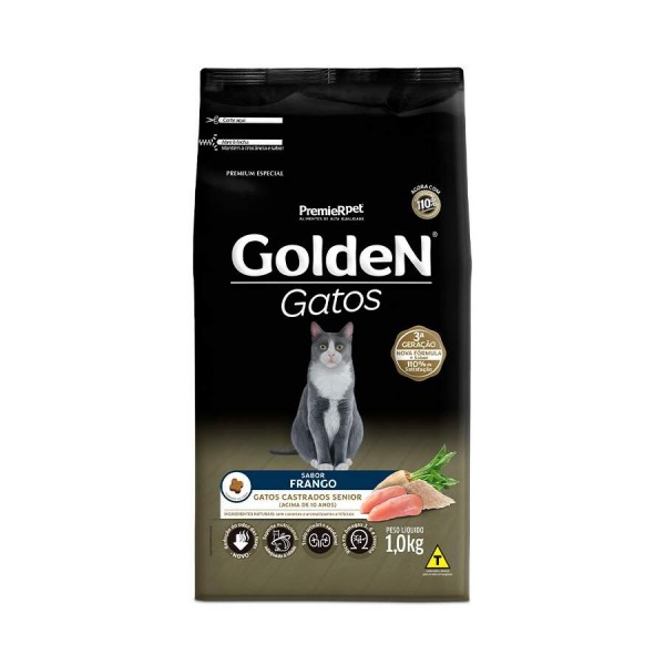 Ração Golden para Gatos Sênior Castrados sabor Frango - 1kg