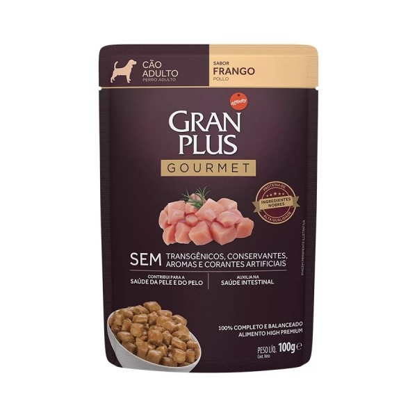 Ração Úmida GranPlus Gourmet Sachê para Cães Adultos Sabor Frango - 100g