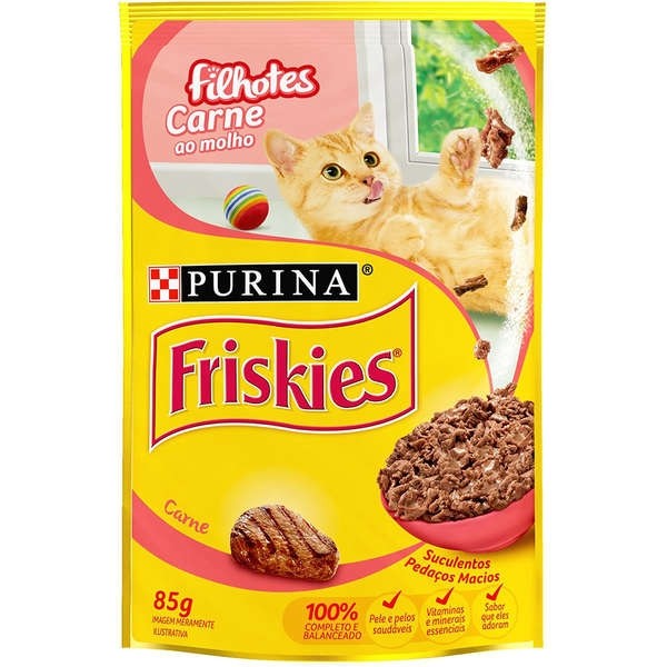 Ração Úmida Nestlé Purina Friskies Sachê Carne ao Molho para Gatos Filhotes 85g