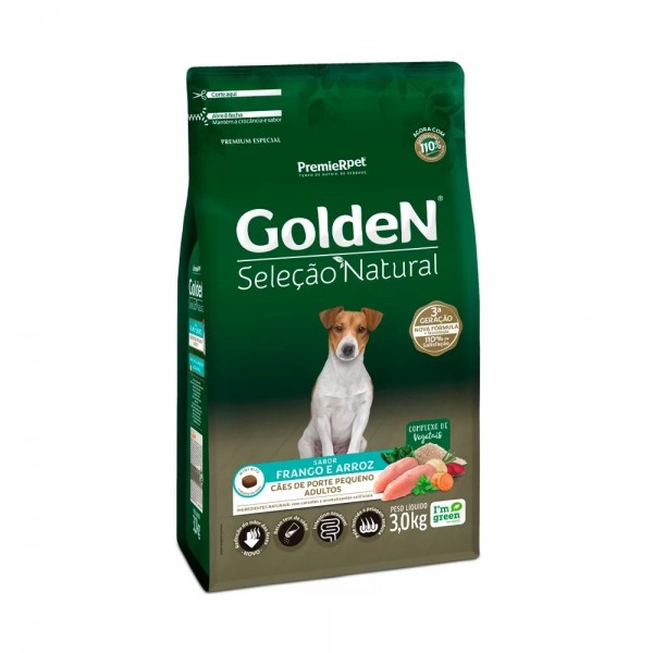 Ração Golden Seleção Natural Mini Bits para Cães Adultos de Porte Pequeno Sabor Frango e Arroz 3kg