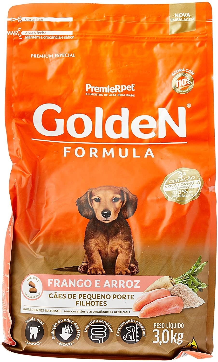 Ração Golden Fórmula Mini Bits Para Cães Filhotes Raças Pequenas Sabor Frango e Arroz - 3kg
