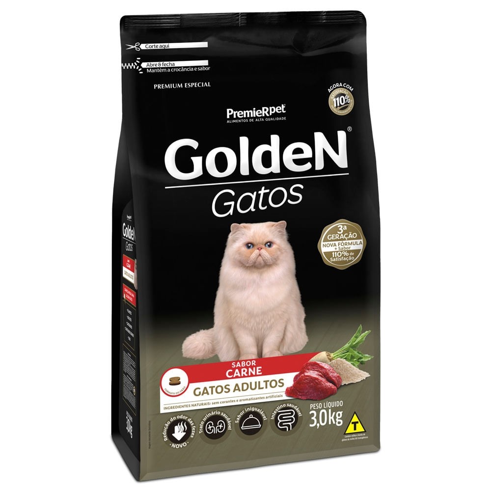 Ração Golden Gatos Adultos Sabor Carne - 3kg