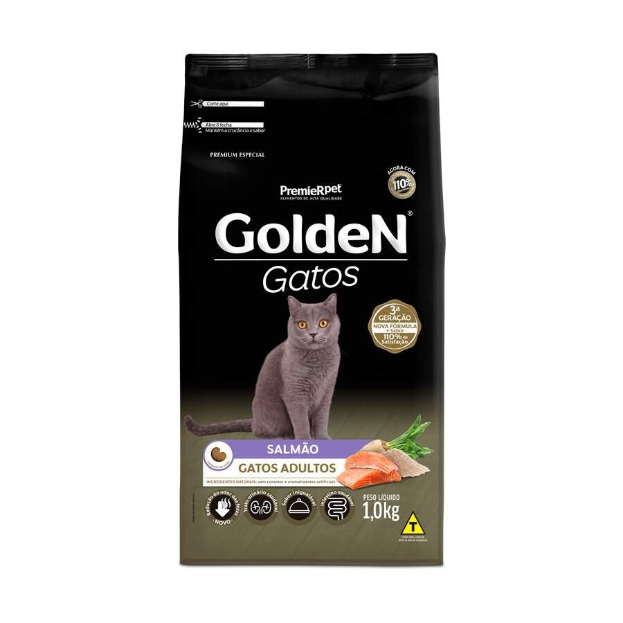 Ração Golden para Gatos Adultos Sabor Salmão - 1kg