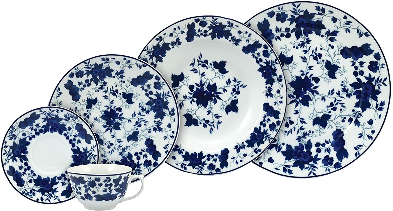 Serviço de Jantar e Chá 30 peças em Porcelana- Modelo Redondo Izabel - Decoração Folhagem - Porcelana Real by Schmidt